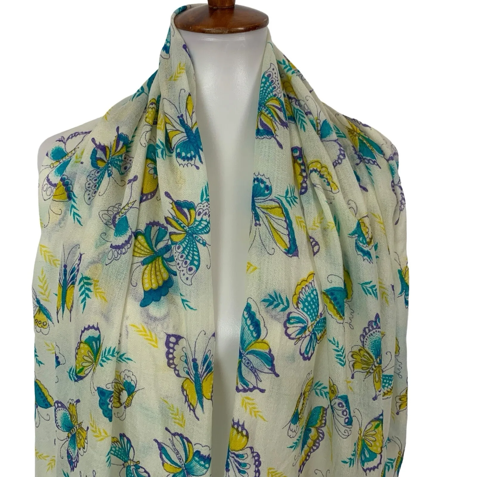 Cashmere Butterfly Scarf Ivory Print Soft Luxury Designer - Image 2