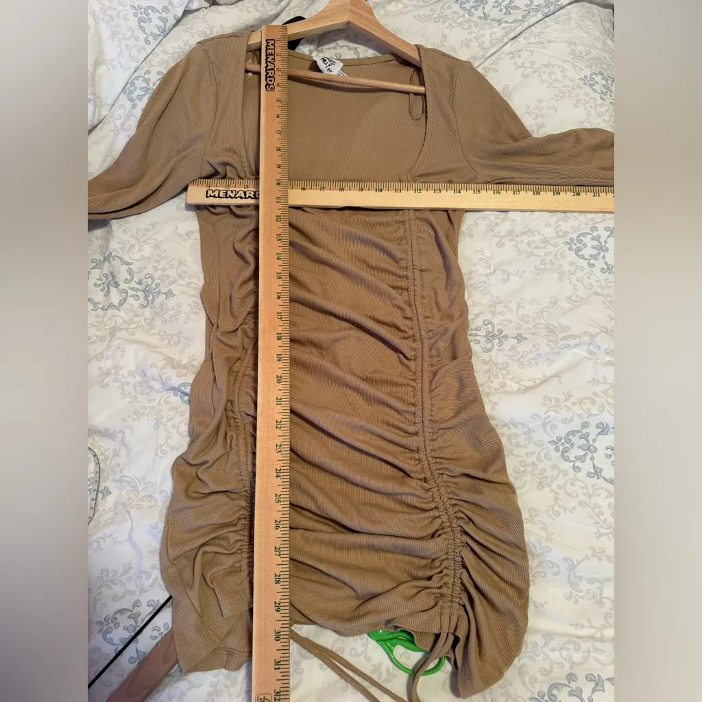 Princess Polly Mikayla Beige Tan Mini‎ Bodycon Ruched Dress Womens size 12 - Image 7