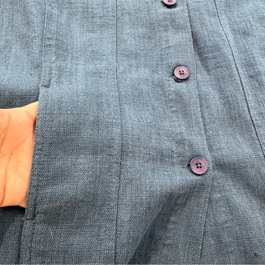 Chico's Linen Blend Shaped Denim Solid Colonial Coast Long Sleeve Jacket Size 3 - Image 8