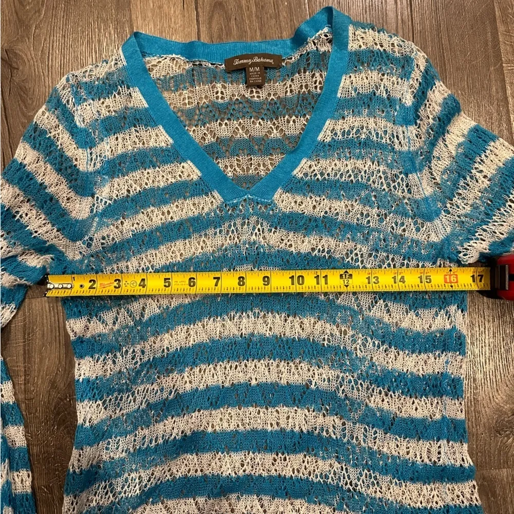 Tommy Bahama Womens Linen Turquoise Blue White Striped Swim Coverup Dress SZ M - Image 3