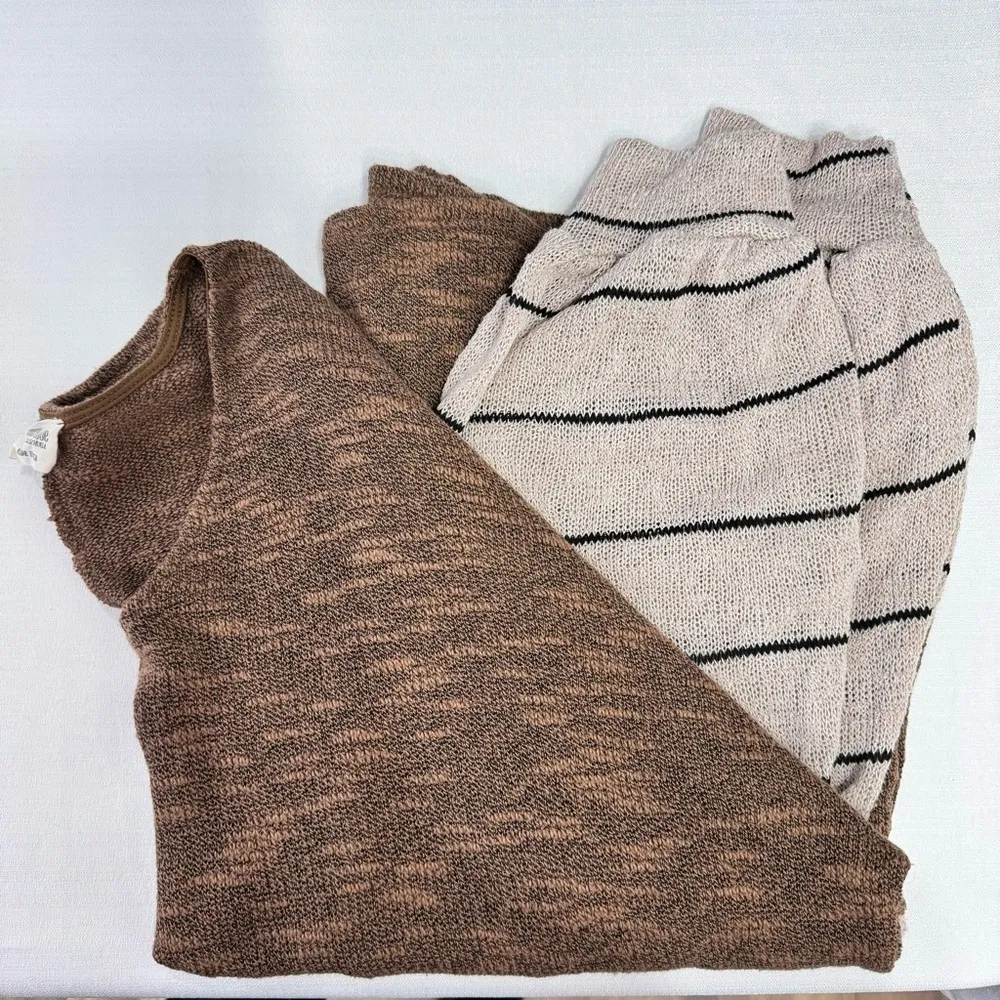 Brown Lightweight Sweater Striped Balloon Sleeves Peach Love California Slouchy - Image 10