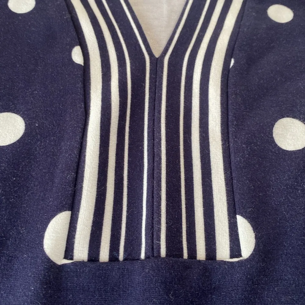 Crown & Ivy Split Neck Navy Blue White polka Dot 3/4 Sleeve Stretchy Dress Sz L - Image 3