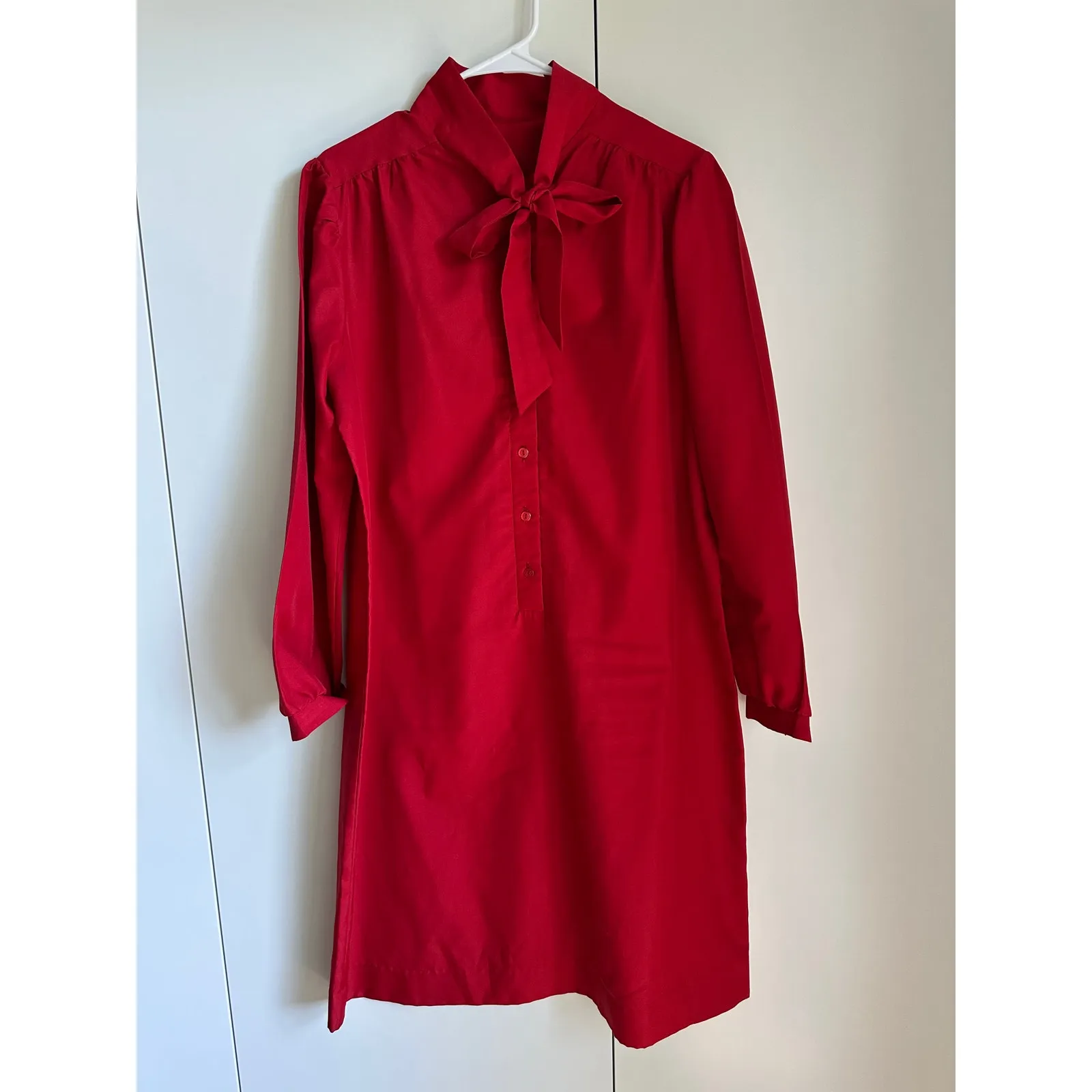 Vintage 80s Womens Shirt Dress Chili Red Size Large Secretary Twee Prep Knee - Image 2