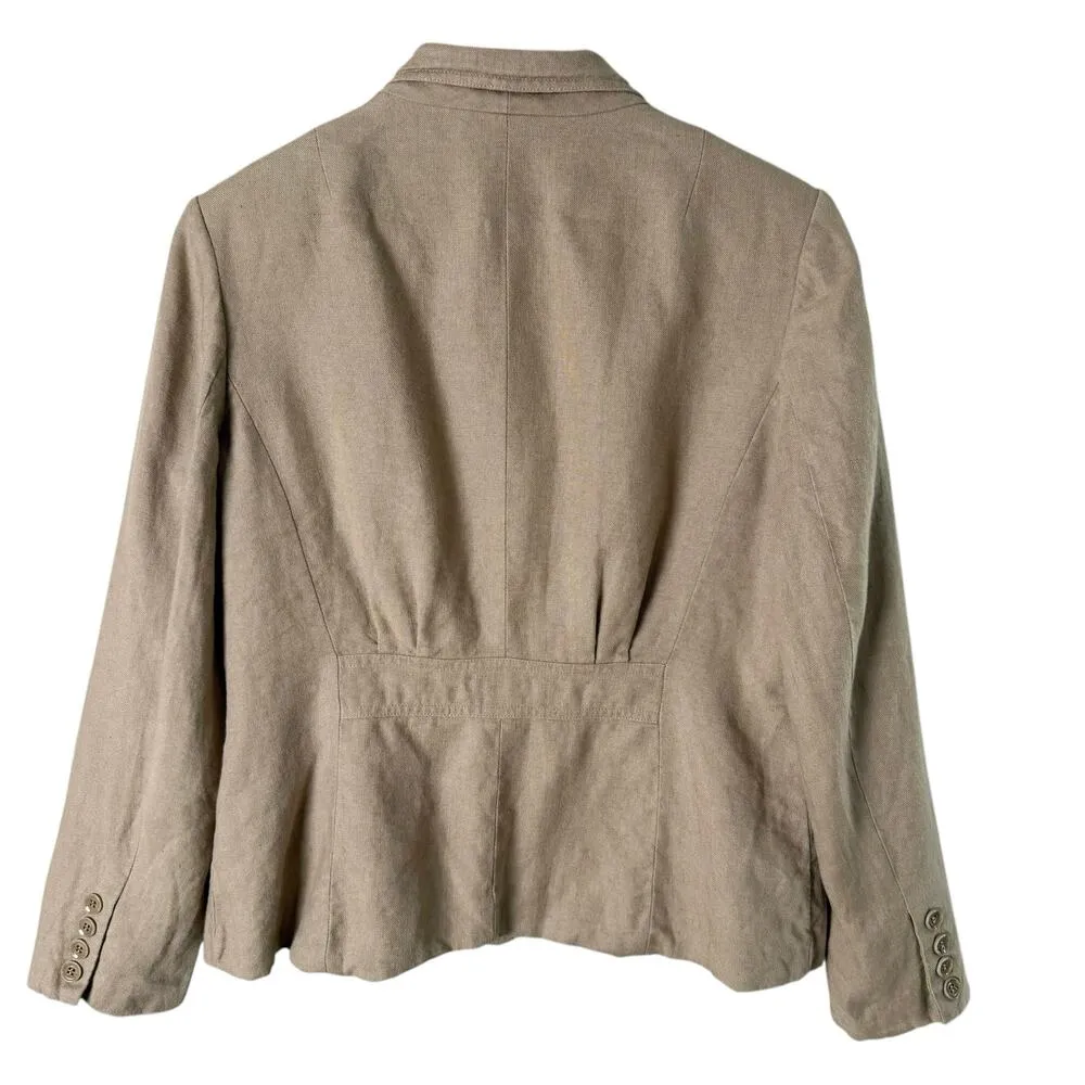 Talbots 100% Irish Linen Blazer Tan Beige Three-Button Fully Lined, Size‎ 12P - Image 2