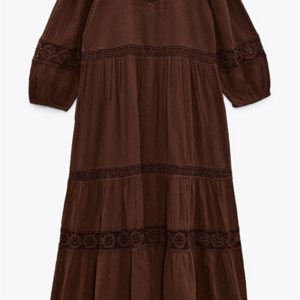 ZARA  Dark Brown Embroidered Maxi Dress - Image 3