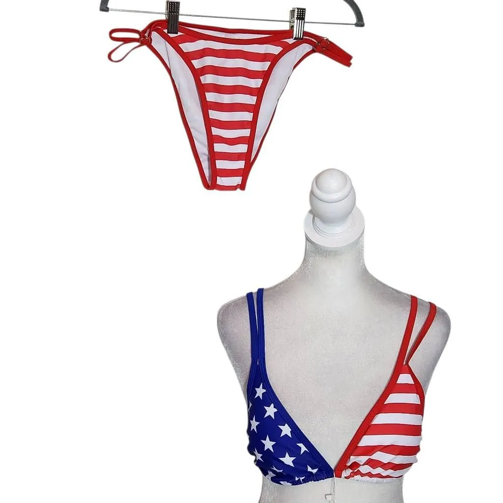 Tashehe Stars and Stripes Bikini NWT Size Medium 4th of July Bikini Red - Image 3
