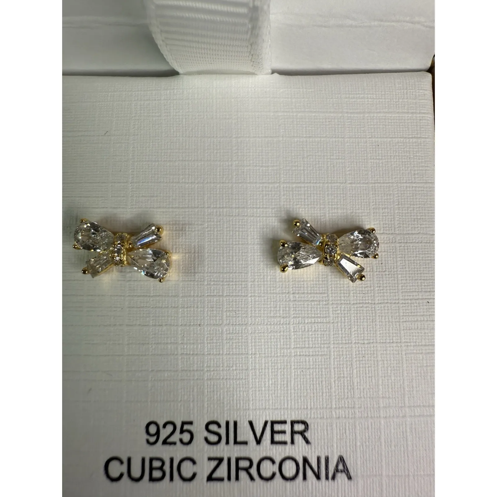 NIB Rachel Zoe Bow Cubic Zirconia Sterling Silver Vermeil Earrings - Image 4