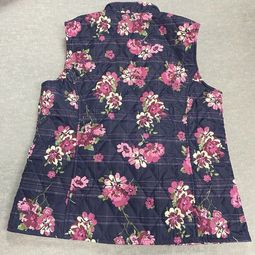 Appleseeds Reversible Quilted Vest Women Small Floral Pockets Full Zip Pink Blue - Image 3