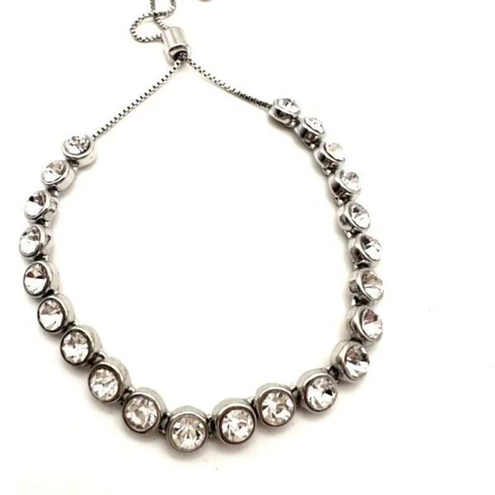 Premier Designs  studded statement crystal bracelet‎ adjustable silvertone silver - Image 8