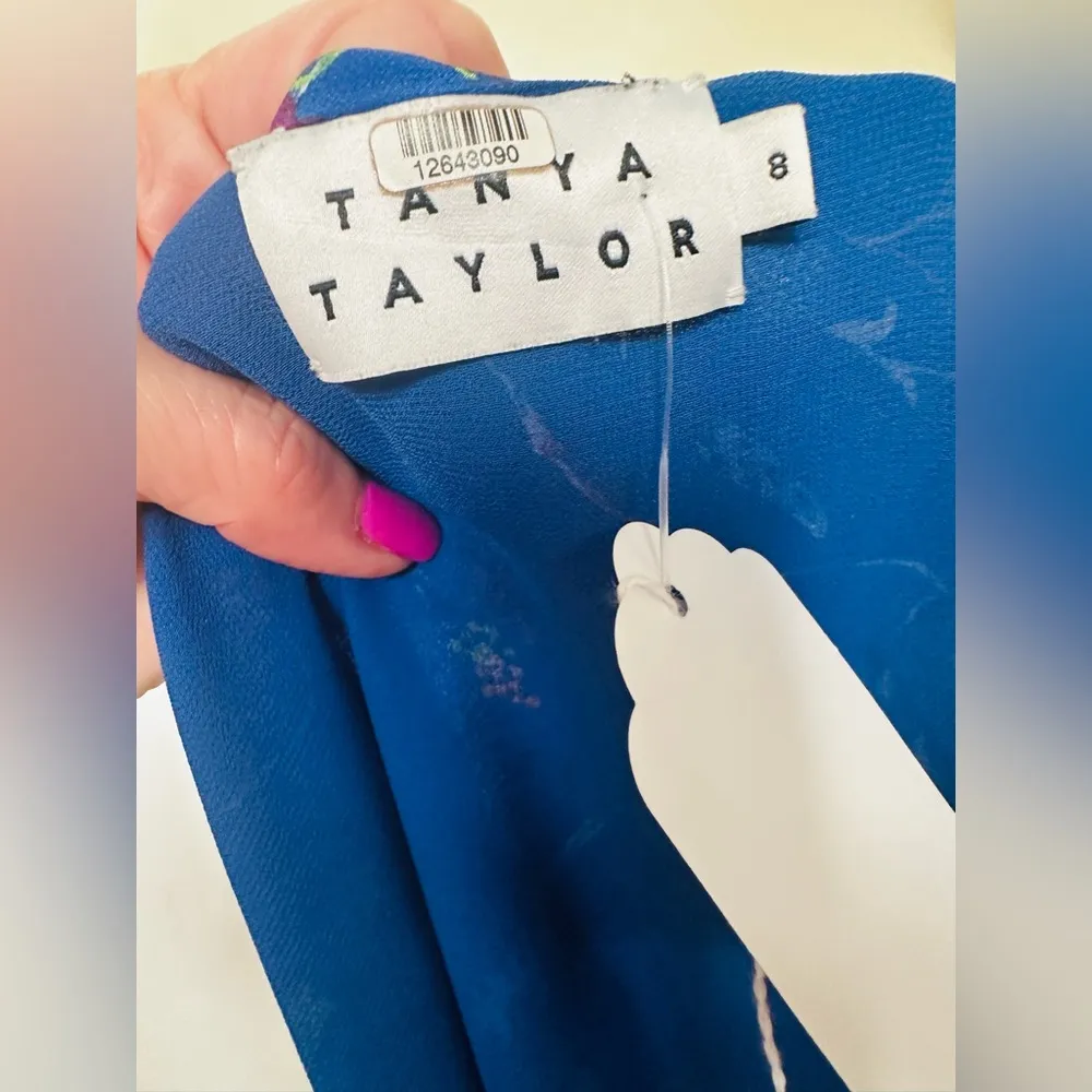 Tanya Taylor Womens  Madelina  Silk Wrap Dress Size 8 Blue Floral Print Ruffles - Image 13