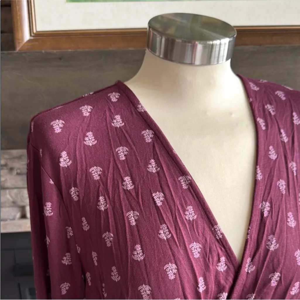 Z Supply Maroon Floral Wrap Top - Image 4