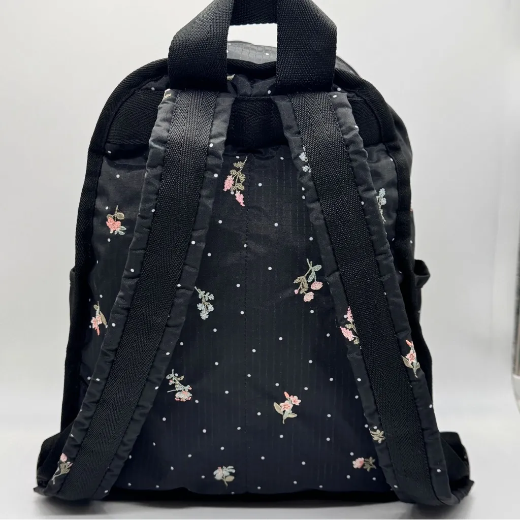 LeSportsac Black Floral Polka Dot Backpack Lightweight Zip Front Casual Bag New - Image 7
