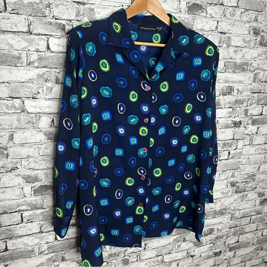 Impressions Blue and Green Patterned Shirt - Image 2