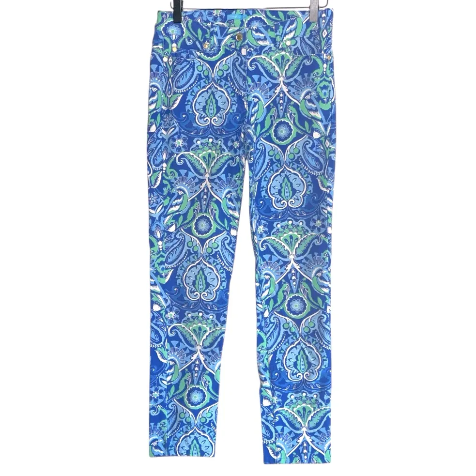 J.McLaughlinâ Paisley Print Slim Straight Pants Blue Green Size 2 - Image 2
