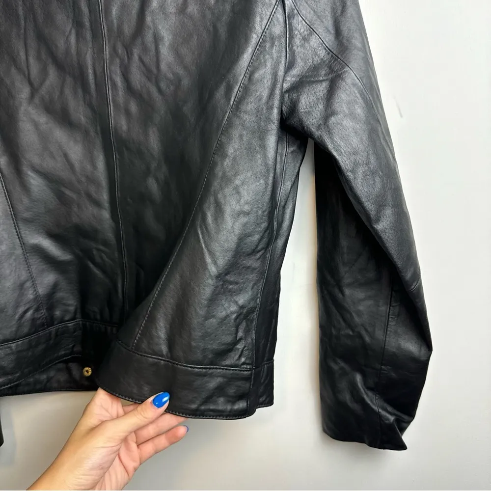 IMAN Genuine Leather Zip Jacket Sz XS Womens Fur Moto Black - Image 15