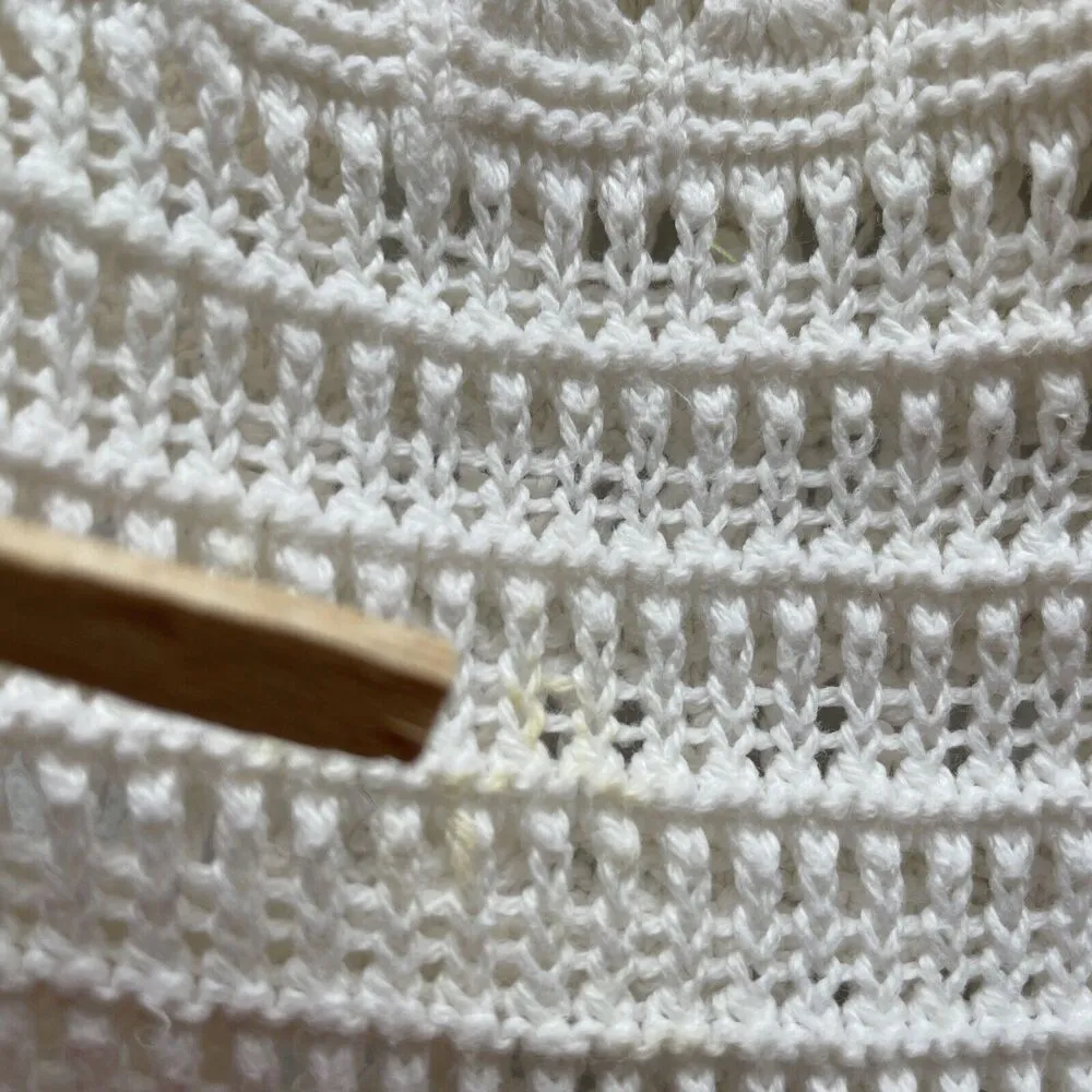 DKNY Women M Open Knit Cardigan Crochet Buttoned Sweater V-Neck 3/4 Sleeve Cream - Image 4