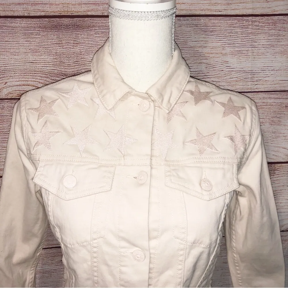 LuLaRoe Harvey Blush Pink Star Jean Jacket Size XXS - Image 3