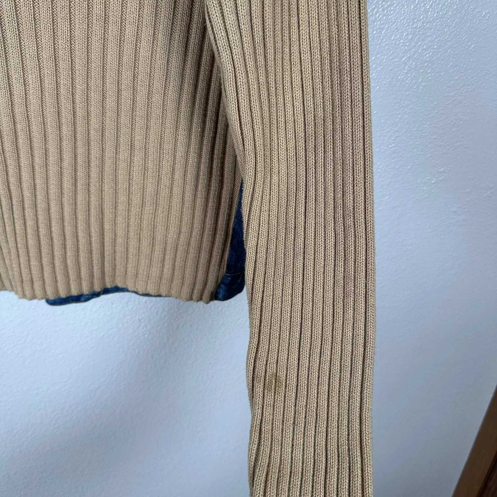 Y2K No Boundaries Fur Collar Denim Jacket Sweater Ribbed 2000s Juniors Large - Image 5