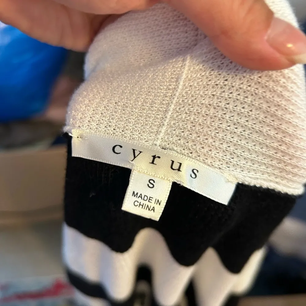 Cyrus Black & White Striped Waffle Knit Cardigan - Image 3