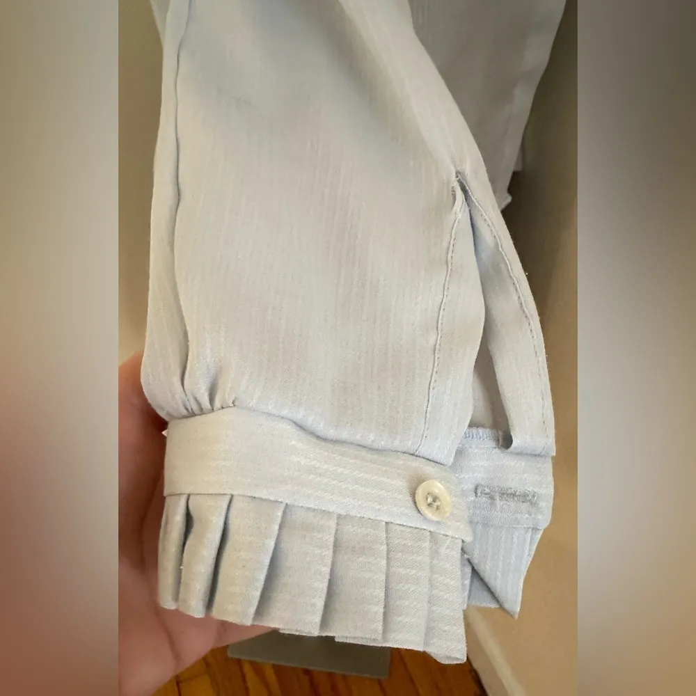 Shapely Vintage Blue Pleated Turtle Neck/Cuffs Long Sleeves Hidden Buttons Sz 14 - Image 9