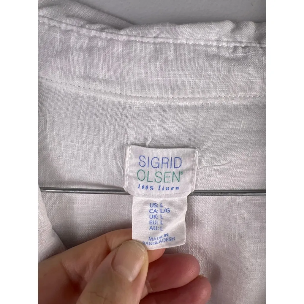 Sigrid Olsen White 100% Linen Button Front Shirt W Large Coastal Minimalist - Image 2