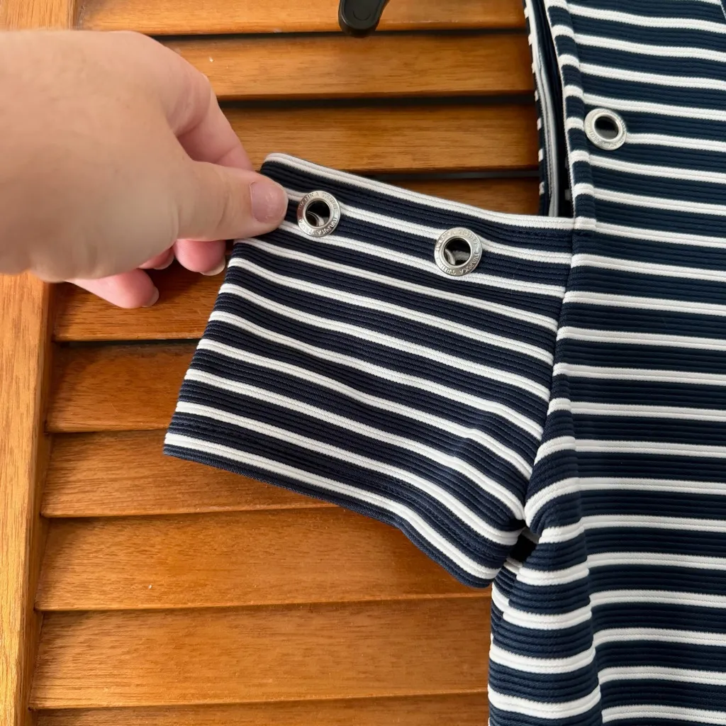 Ivanka Trump Women’s Dress Blue Striped Off the Shoulder Sz XS - Image 4