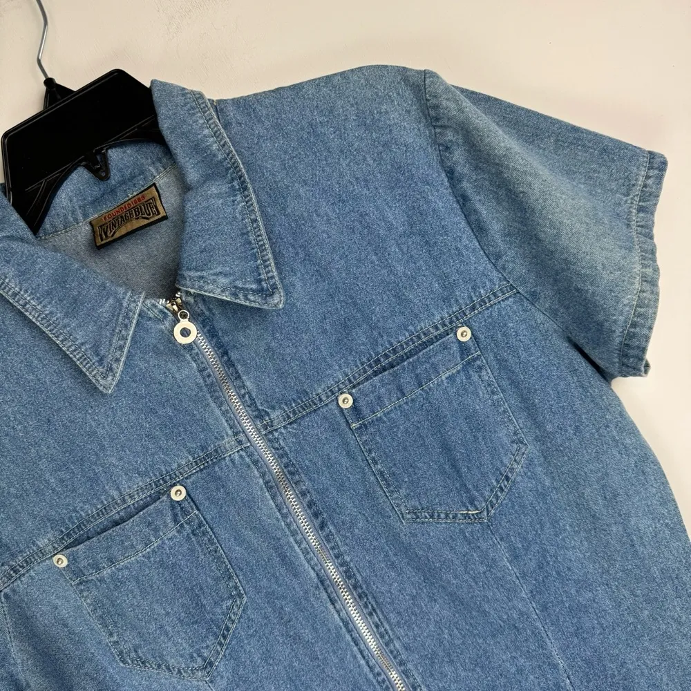 Vtg Y2K Womens Denim Dress Sz Medium Zip Front Western Chic - Image 6
