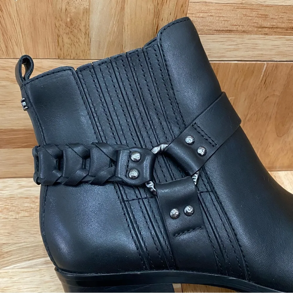 SAM EDELMAN “Dalma” Black Leather Harness Square Toe Stacked Heel Chelsea Boots - Image 11