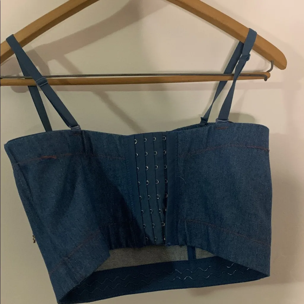 Denim Rhinestone Tassel Bustier Blue Size undefined - Image 5
