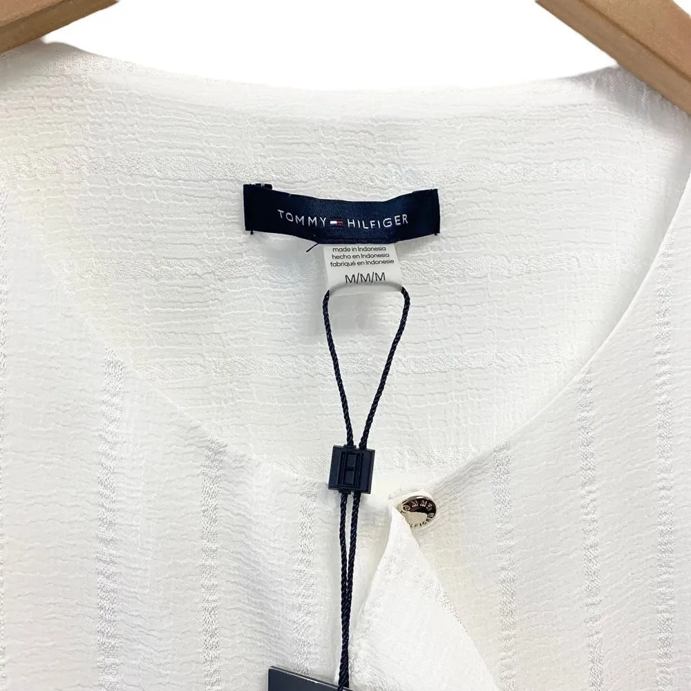 TOMMY HILFIGER White Sleeveless Ruffle Front Top M Lined Blouse - Image 8