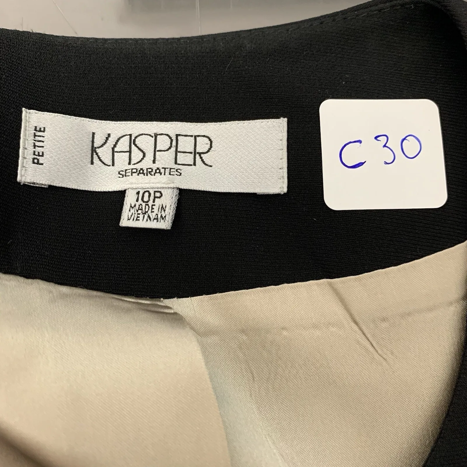 Kasper Open Front Blazer Jacket Cardigan Black and Brown Tweed Ladies Size 10P - Image 6