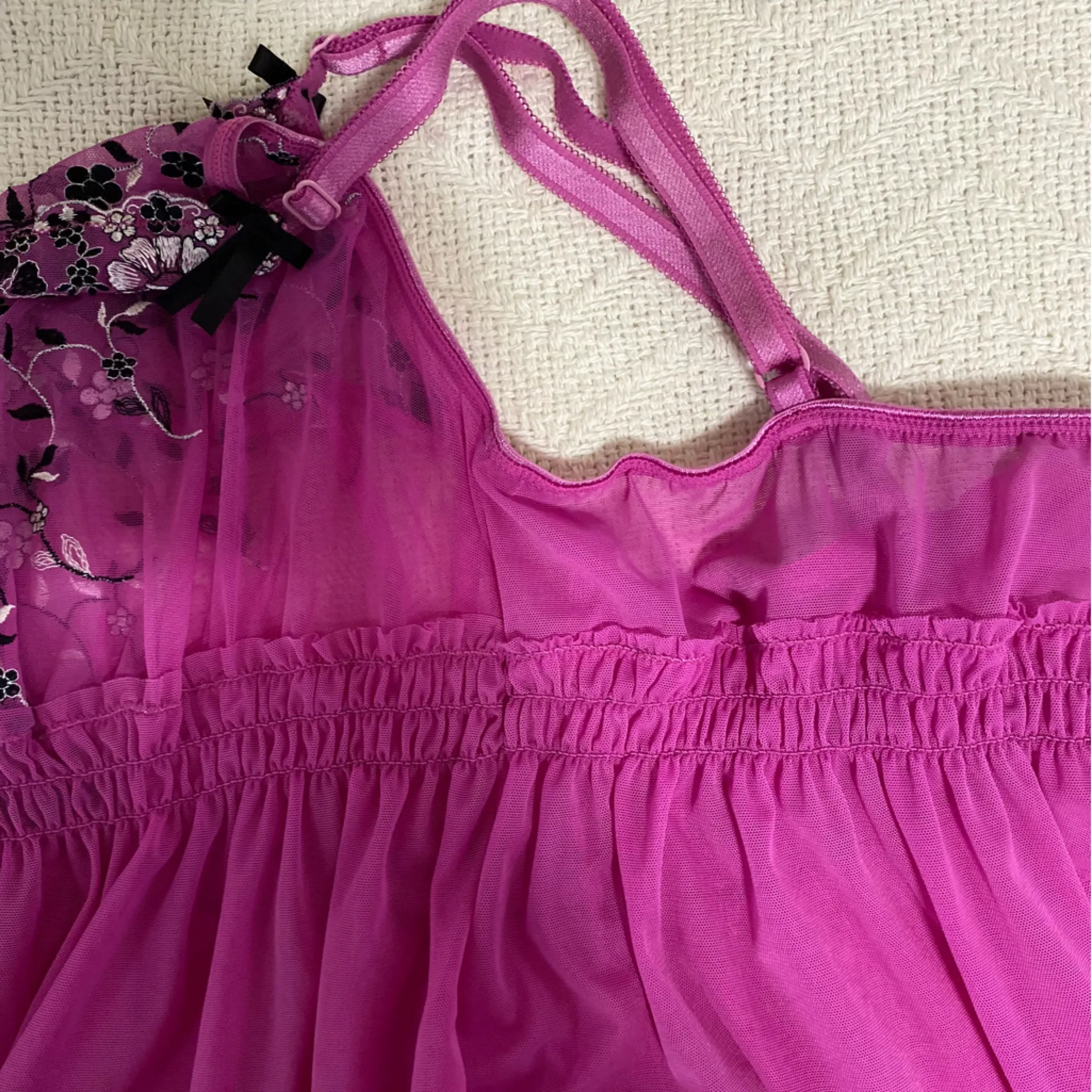 Cacique Lingerie Size 18/20 Magenta Purple Embroidered Lace Babydoll Sheer Sexy - Image 5