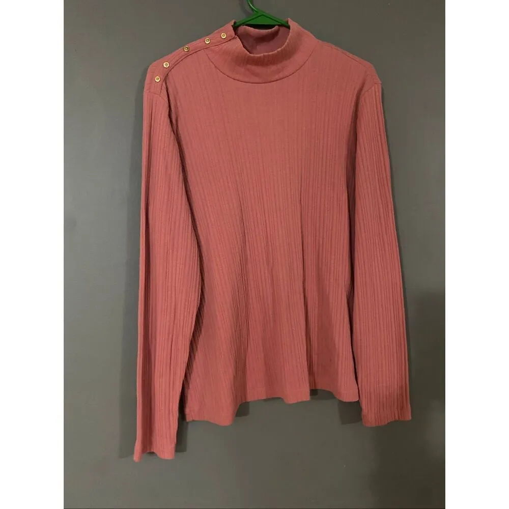 Croft & Barrow Pink Ribbed Turtleneck Button Sweater Size XL NWOT - Image 2