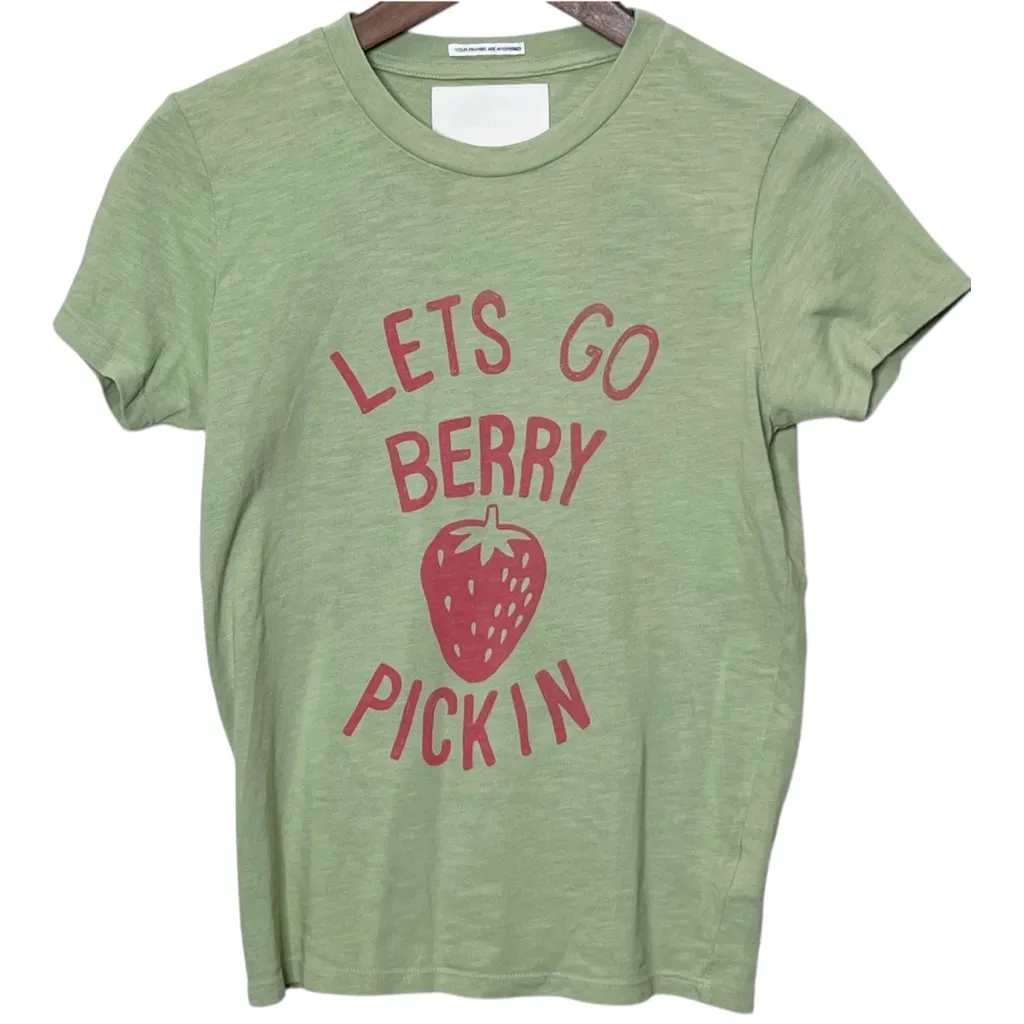 MOTHER The Lil Sinful Tee Women’s XS Green Berry Picking Graphic Cotton T - Image 2