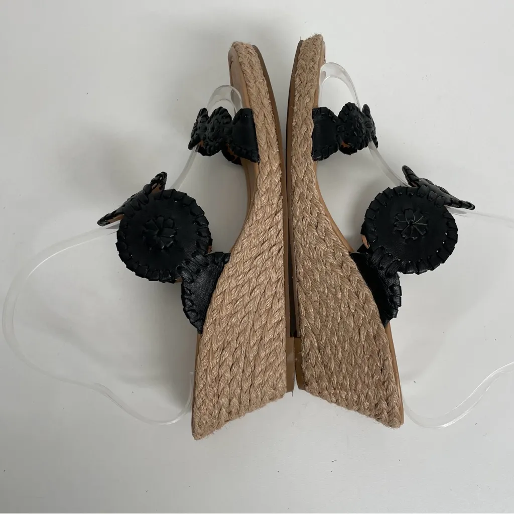 Jack Rogers Sandals Shelby Espadrille Wedge Slides Leather Medallions Black - Image 6