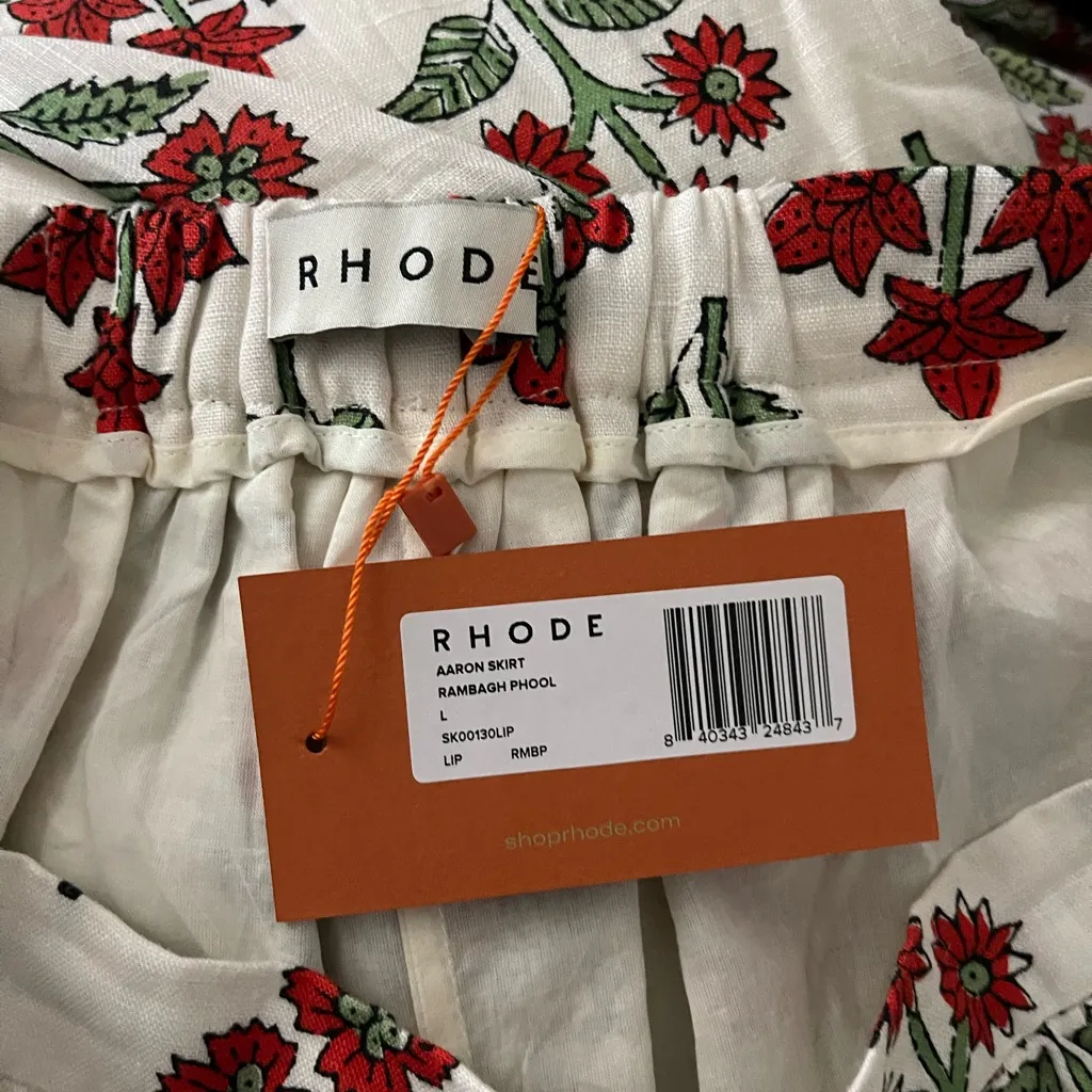 nwt RHODE Aaron skirt rambagh phool block printed white L Green Size L - Image 2