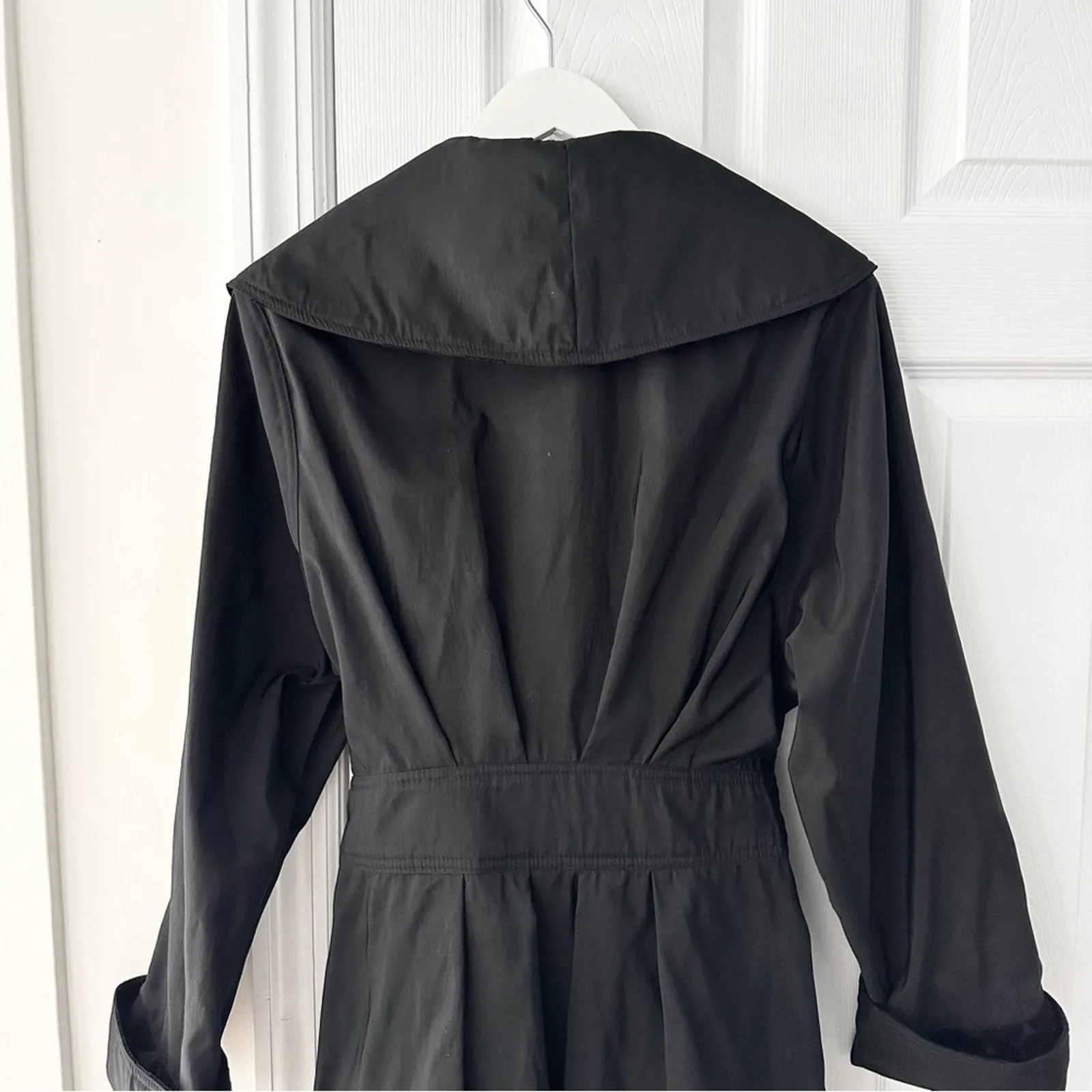 MycraPac Black Reversible Tie Belt Wide Lapel Rain Coat Velour Circle Print 0 P Size 8 - Image 16