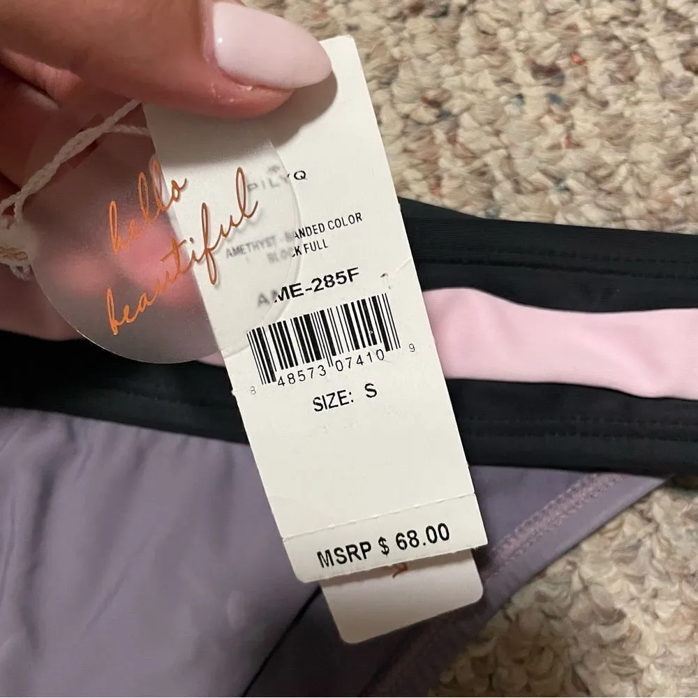 NWT PilyQ Women's Amethyst Color Block Banded Full Swim Bottom- Size Small - Image 7