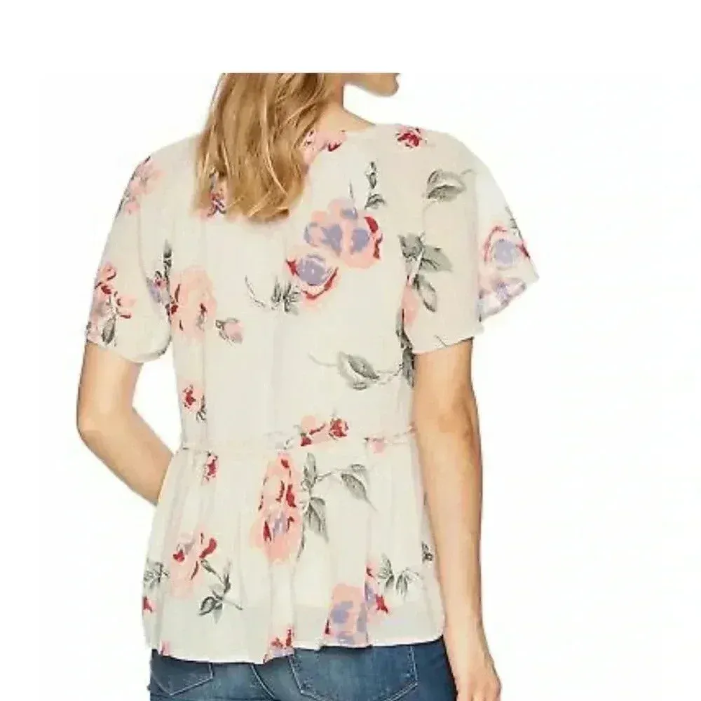 LUCKY BRAND Women's Pink Floral Flutter short sleeve  Top S - Image 2