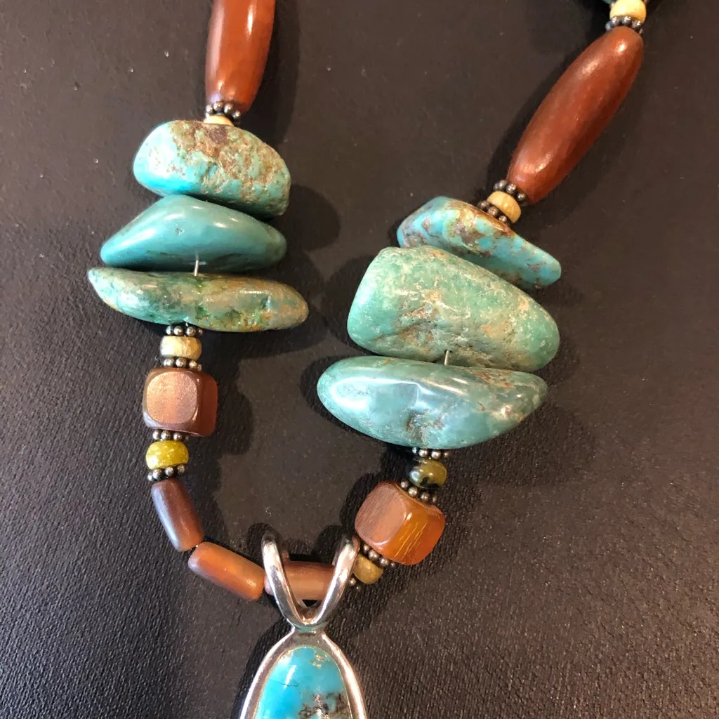 BARSE Sterling Silver Turquoise Citrine Quartz Acai Wood Buffalo Horn Necklace Blue - Image 10