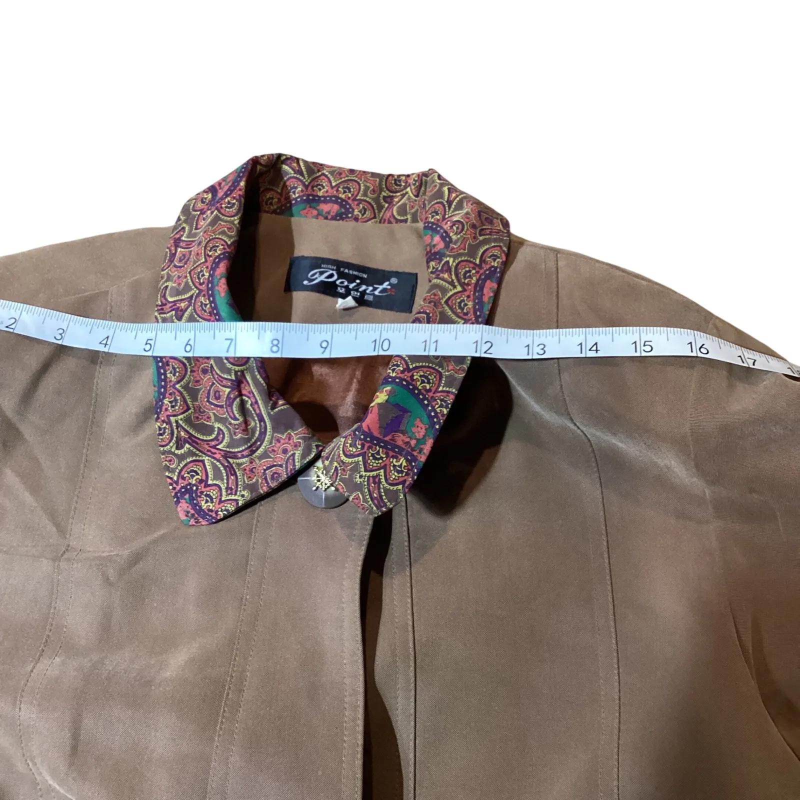 POINT High Fashion Women's Brown Paisley Collar Sleeve Trim Coat Size L Size L - Image 7