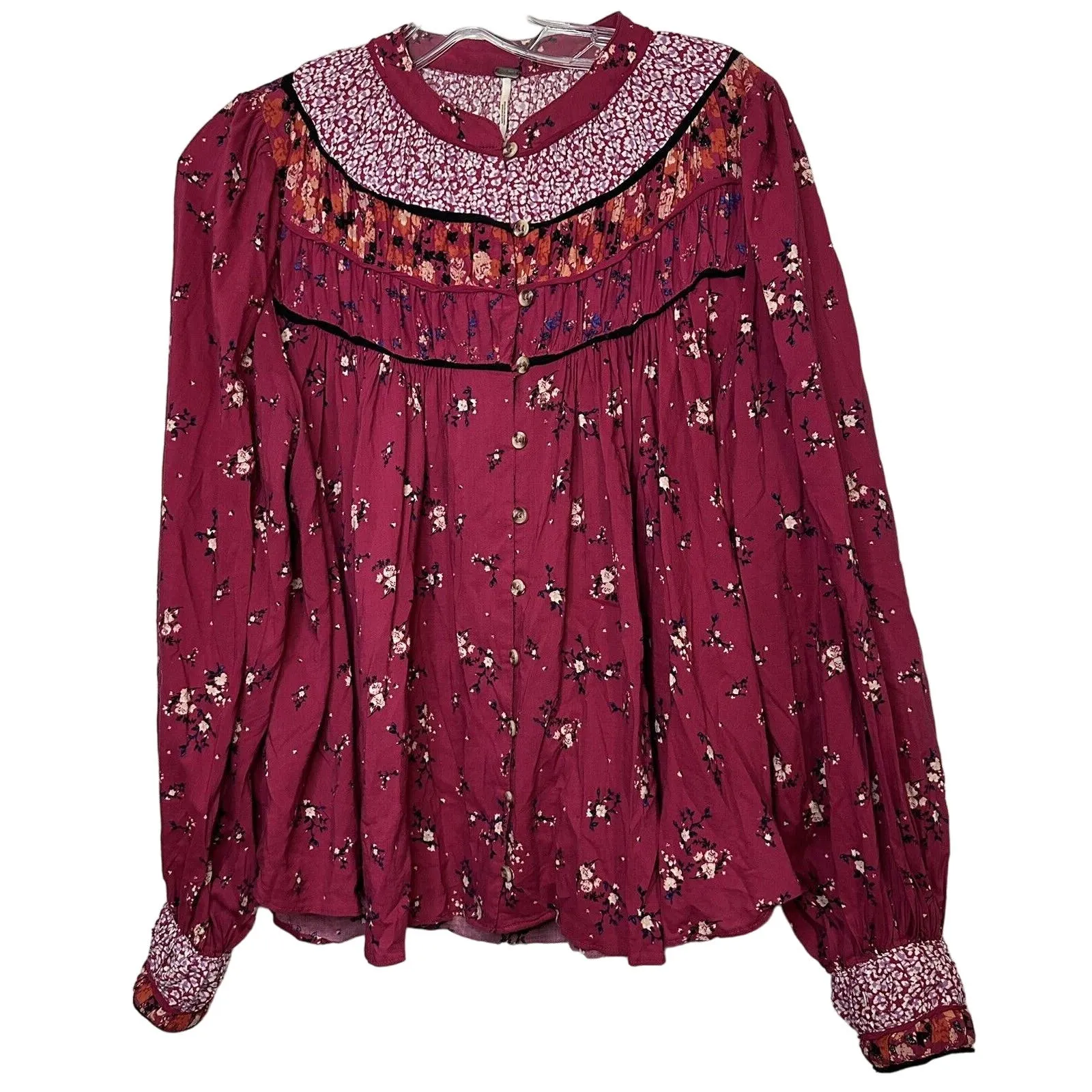 Free People Paloma Printed Floral Prairie‎ Cottage Boho Blouse Size S Petite - Image 2