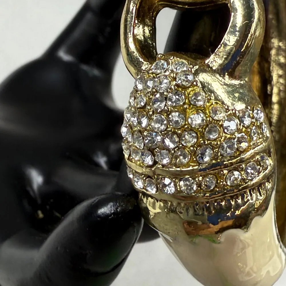 Vintage Jaguar Panther Head Clamper Style Bracelet Green Eyes Rhinestone Enamel - Image 10