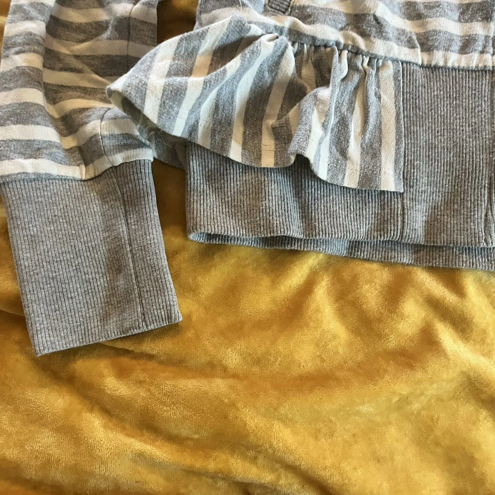 Saturday Sunday Ruffle Striped Full Zip Hoodie Gray Cream Size Small EUC - Image 2