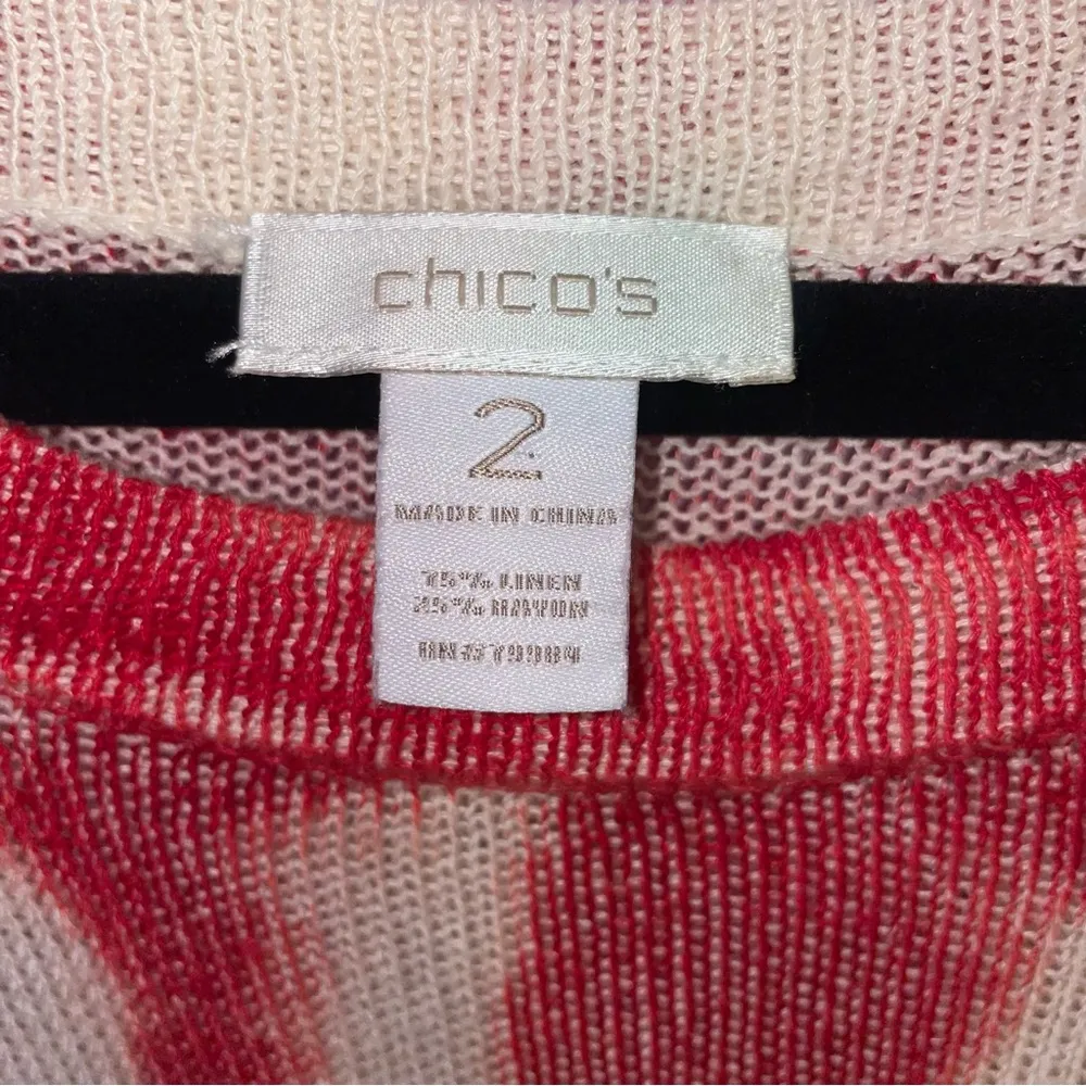 Chico's M Linen Blend Knit Sweater Boho Red White Tie Dye - Image 4