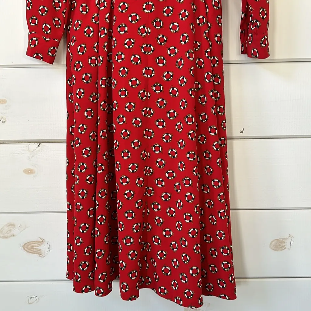 Talbots Vintage 80’s Red Nautical Button Front Shirt Dress Belted Midi Size 6 - Image 6