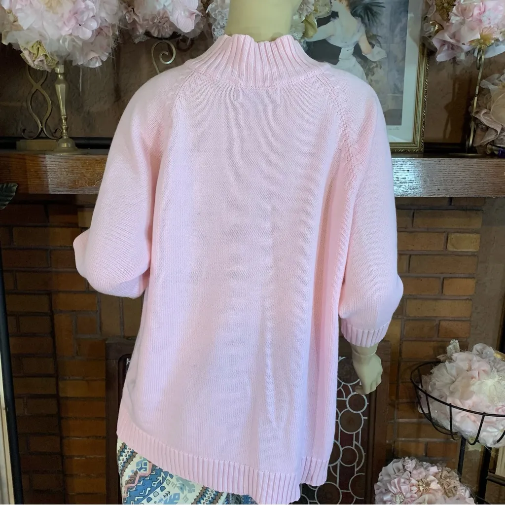 LIZ THOMAS II VINTAGE 1980'S PINK MOCK NECK 3/4 SLEEVE SWEATER (1X) - Image 6