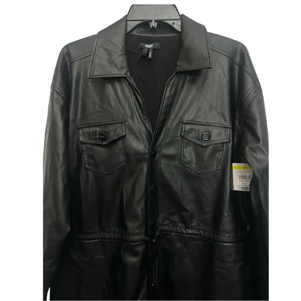 Paige Erin Faux Leather Dress Size Large Waist Tie Long Sleeve Button Front New - Image 4