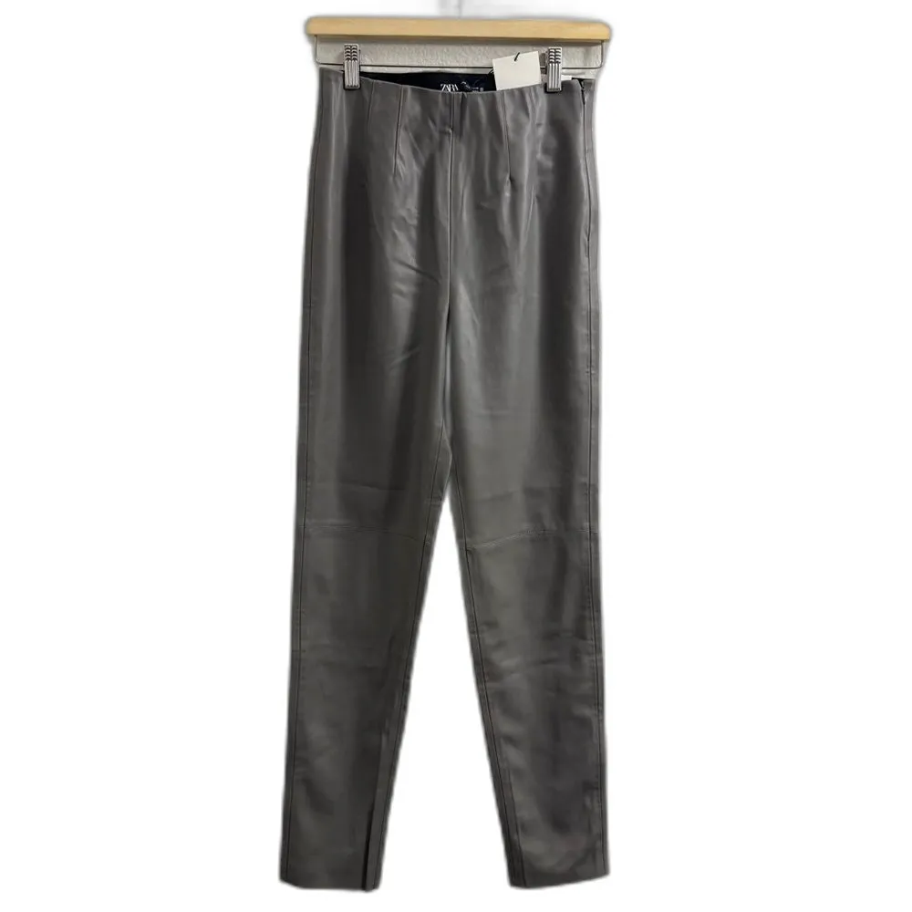 NWT Zara High Waisted Faux Leather Skinny Leggings Pants Gray Size Medium M - Image 4