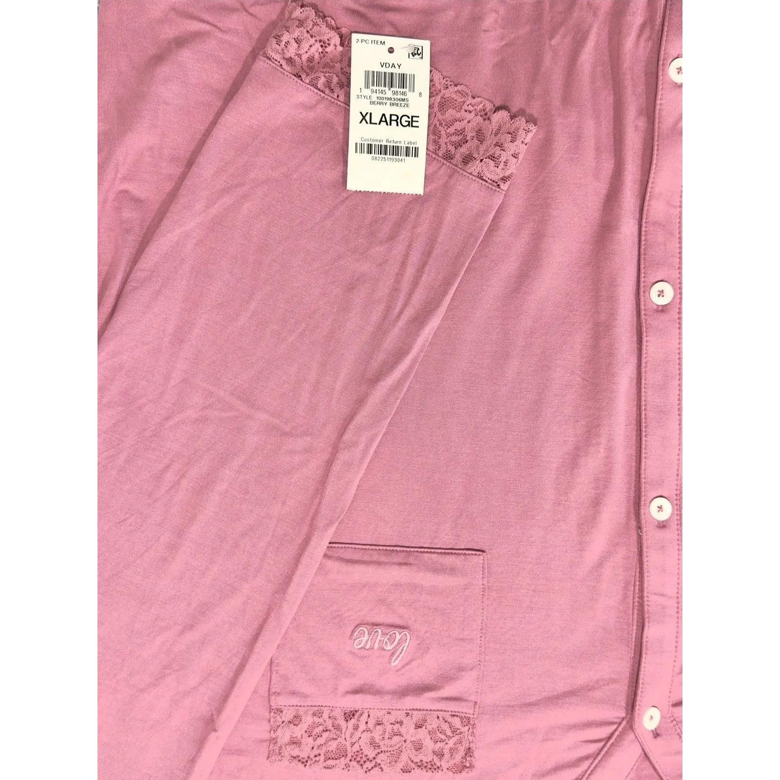 State of Day Macy’s Pink Lace Trim Collared Pajama Set 2PC Button Top Pants  XL - Image 6